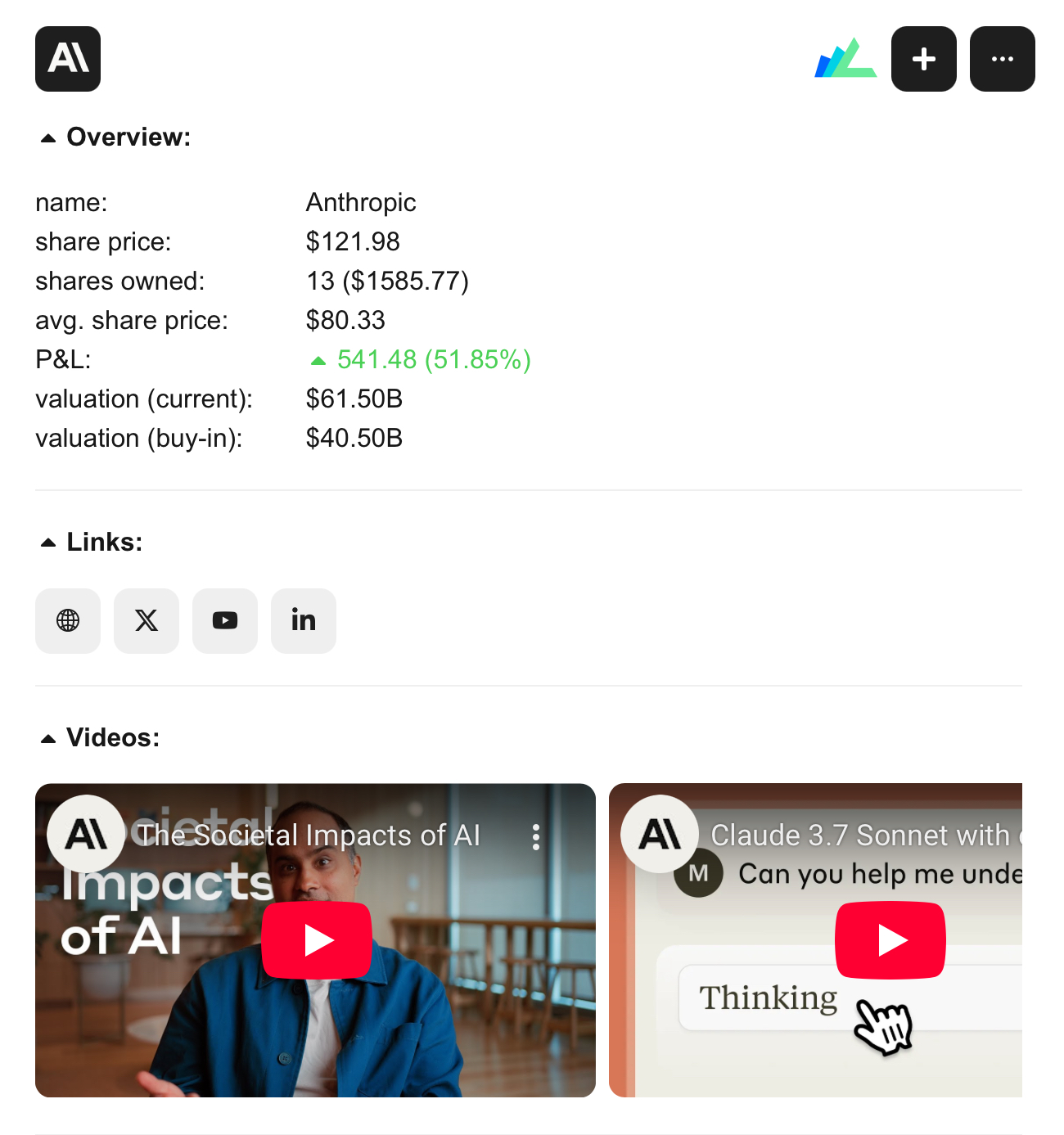 Detailed position information panel in Origin Capital